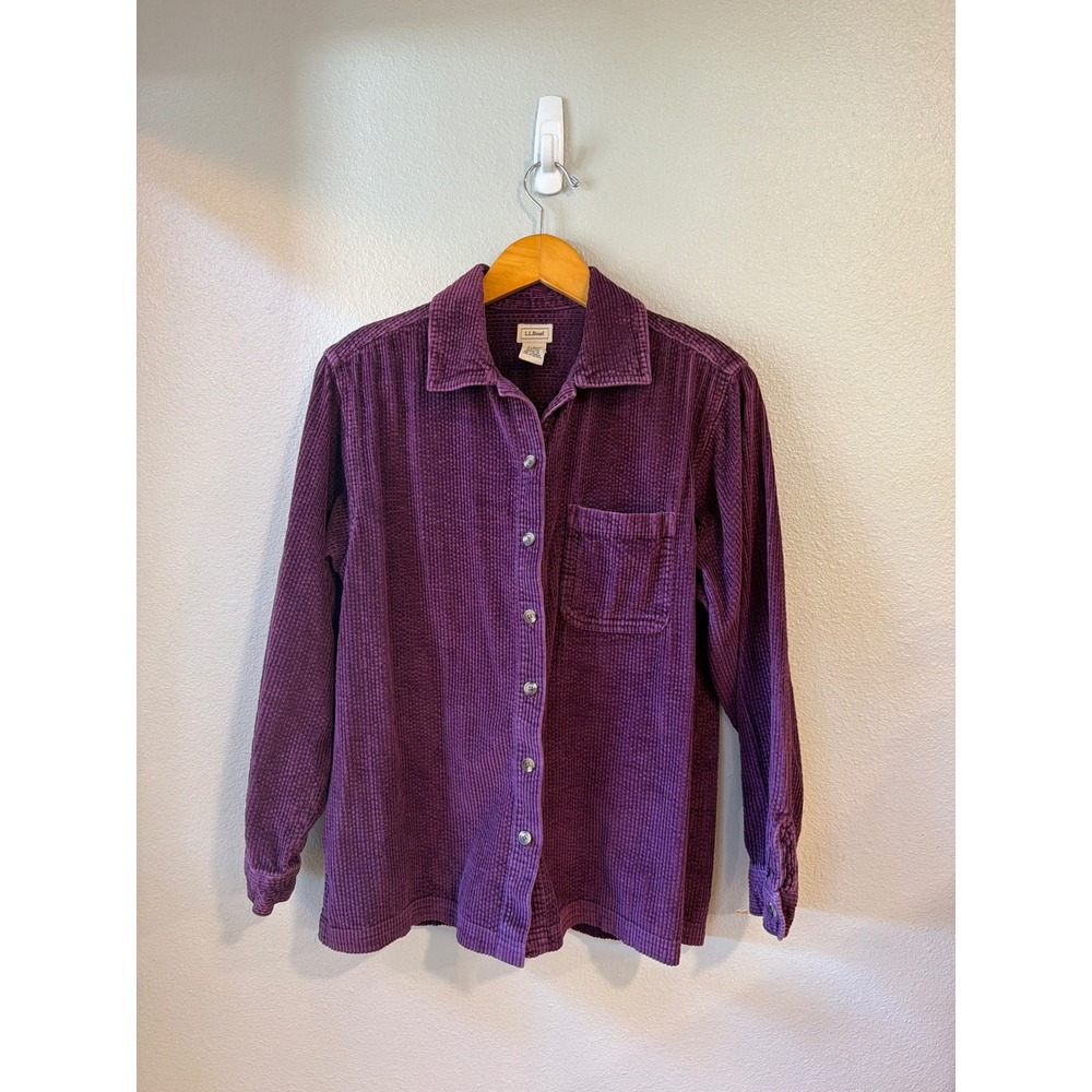 L.L. Bean Corduroy Button Down Shirt Womens Med Purple Long Sleeve Cotton